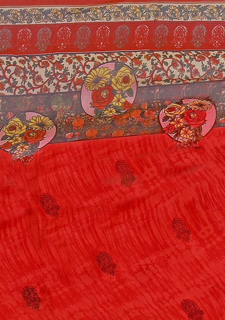 Beige Embroidered Georgette Saree Set (Set Of 2)