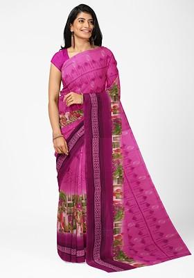 Pink Floral Georgette Saree Set