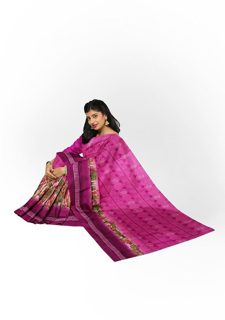 Pink Floral Georgette Saree Set