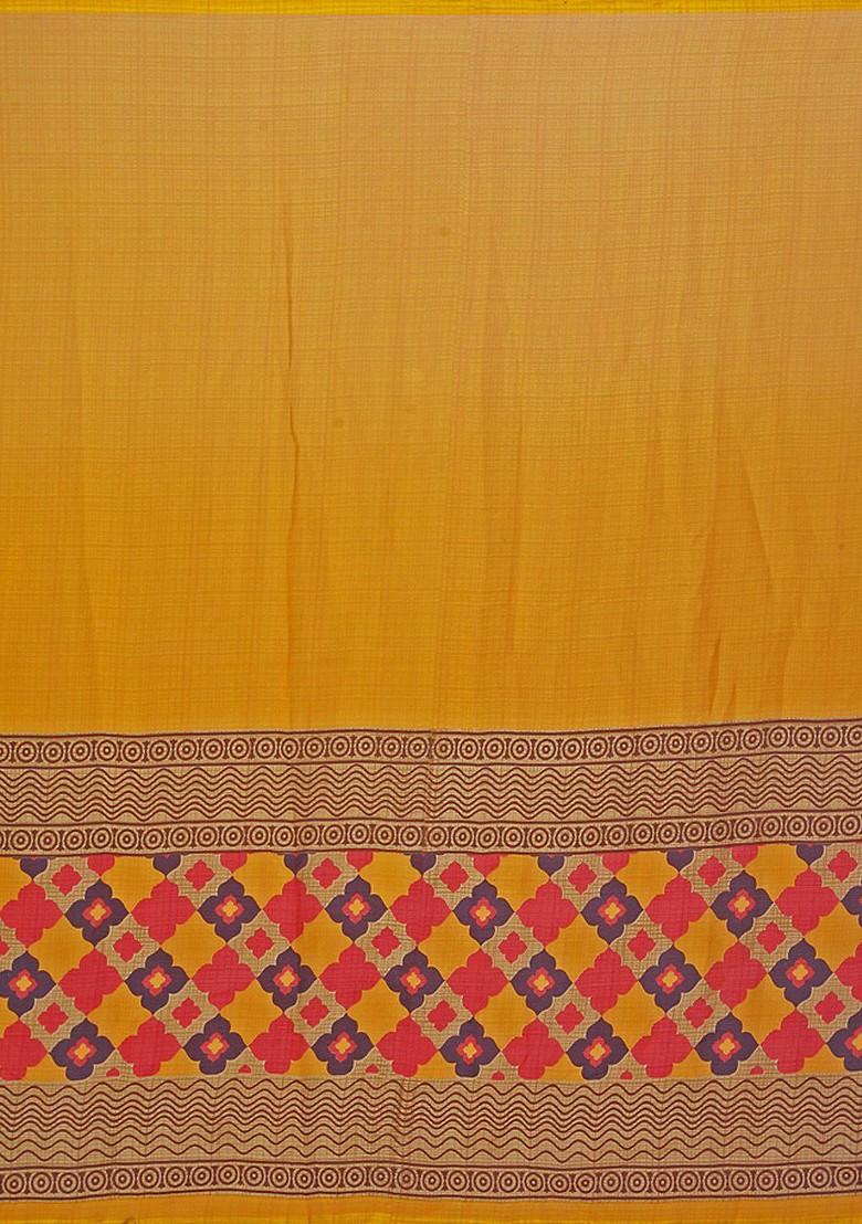 Yellow Floral Georgette Saree Set (Set Of 2)