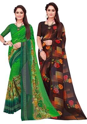 Black Embroidered Georgette Saree Set (Set Of 2)