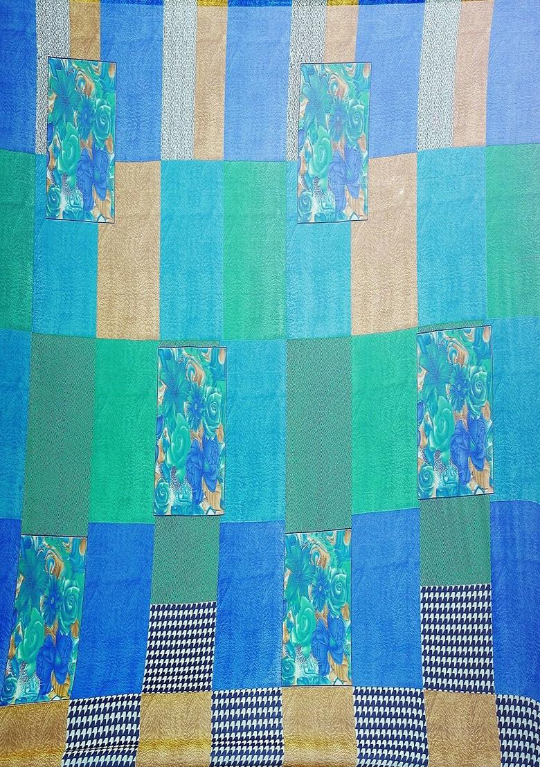 Blue Floral Georgette Saree Set (Set Of 2)