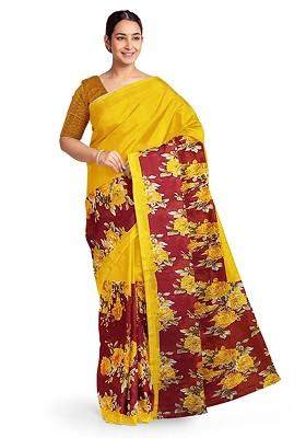 Yellow Floral Georgette Saree Set