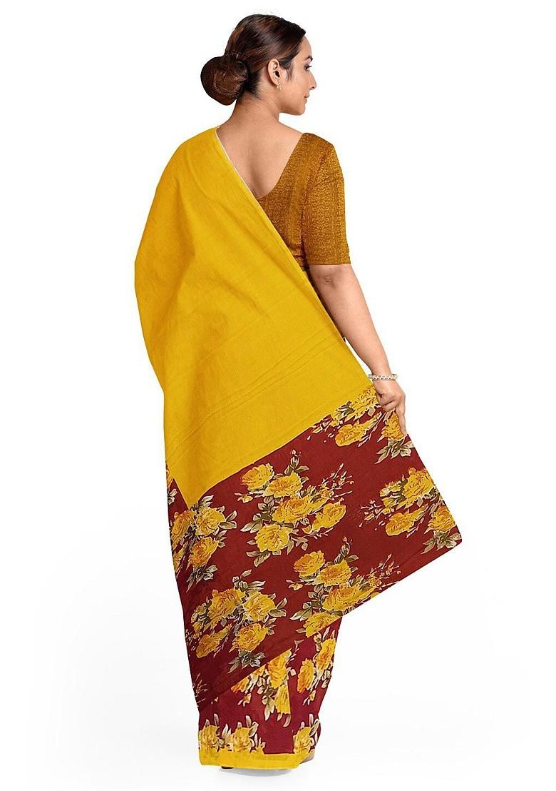 Yellow Floral Georgette Saree Set