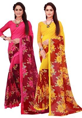Maroon Embroidered Poly Blend Saree Set