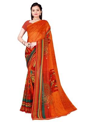 Orange Floral Georgette Saree Set