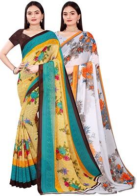 White Floral Georgette Saree Set