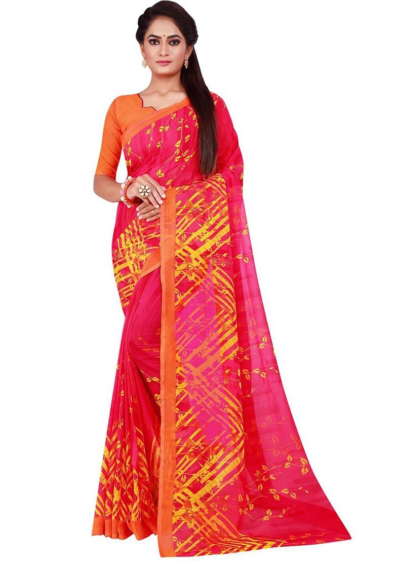 Maroon Embroidered Poly Blend Saree Set