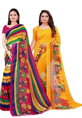 Yellow Floral Georgette Saree Set