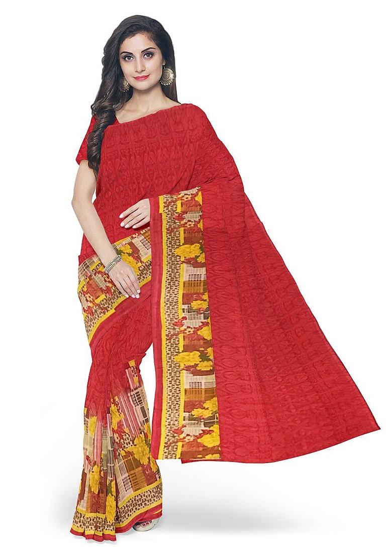 Red Floral Georgette Saree Set