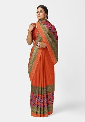 Orange Printed Georgette Saree Set