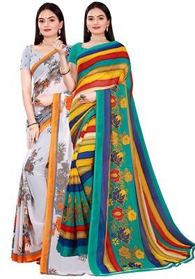 White Floral Georgette Saree Set