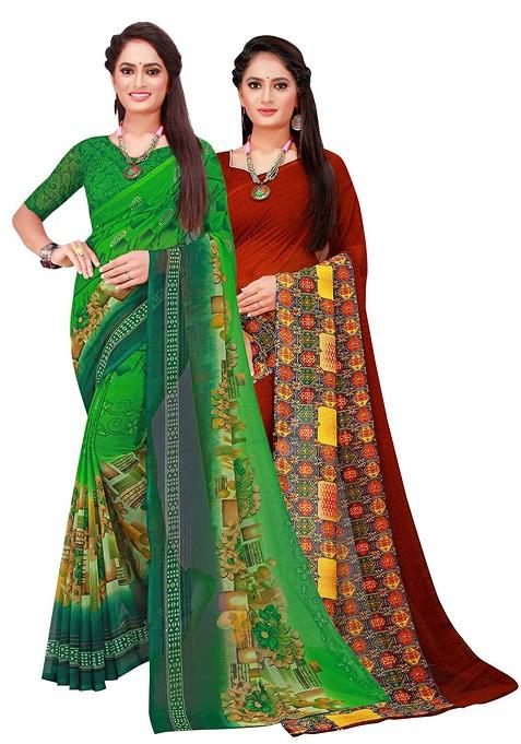 Brown Embroidered Poly Blend Saree Set
