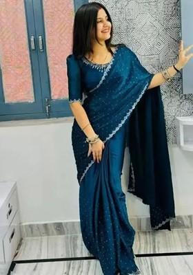 Blue Embellished Georgette Saree Set