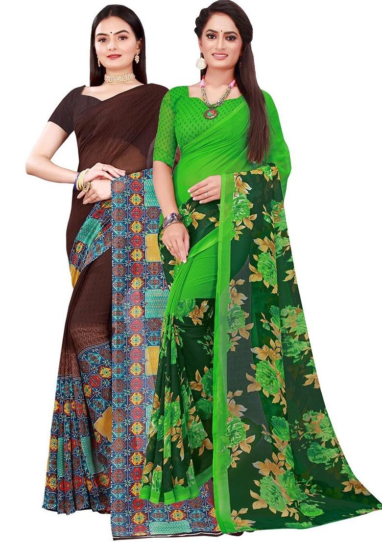 Brown Embroidered Georgette Saree Set