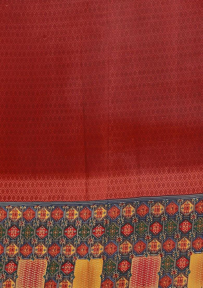 Brown Embroidered Poly Blend Saree Set