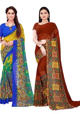 Maroon Embroidered Georgette Saree Set (Set Of 2)