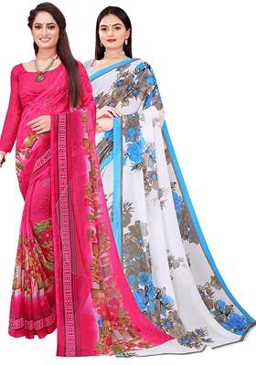 White Floral Georgette Saree Set