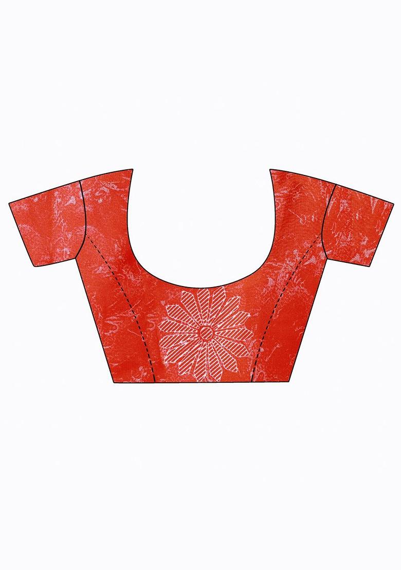 Red Floral Georgette Saree Set (Set Of 2)