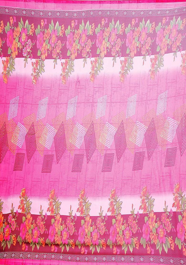 Pink Floral Georgette Saree Set (Set Of 2)