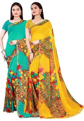 Green Embroidered Georgette Saree Set