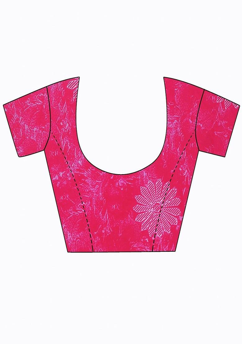 Magenta Floral Georgette Saree Set (Set Of 2)