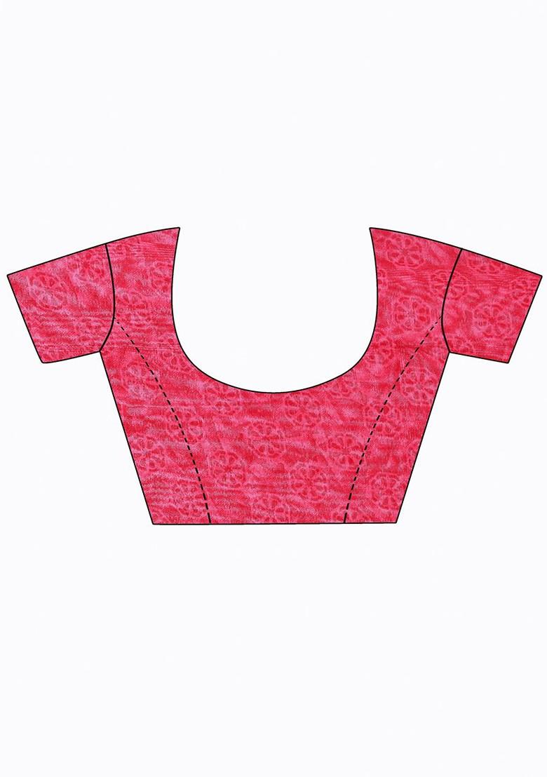 Pink Striped Georgette Saree Set (Set Of 2)