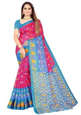 Pink Printed Art Silk Saree Set