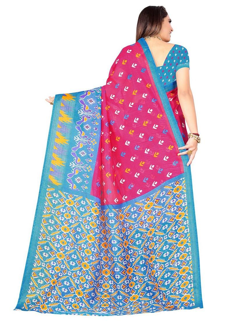 Pink Printed Art Silk Saree Set