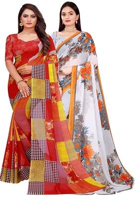 White Floral Georgette Saree Set
