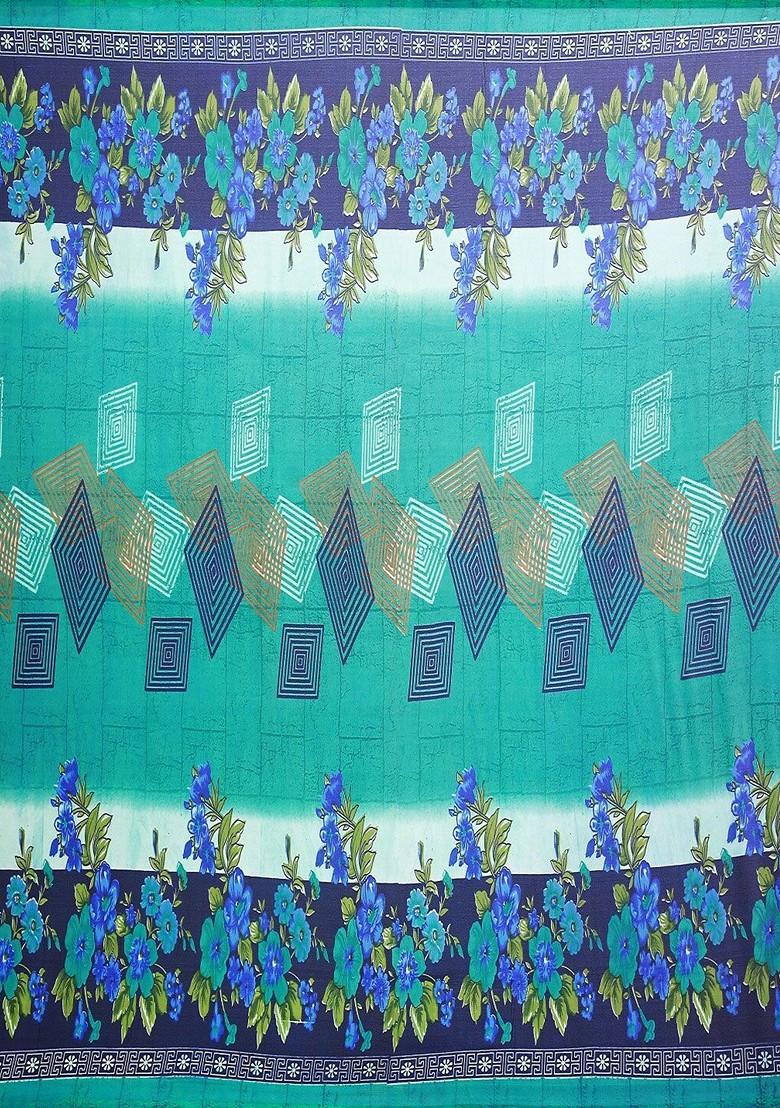 Green Printed Georgette Saree Set (Set Of 2)