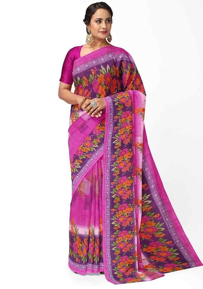 Pink Floral Georgette Saree Set