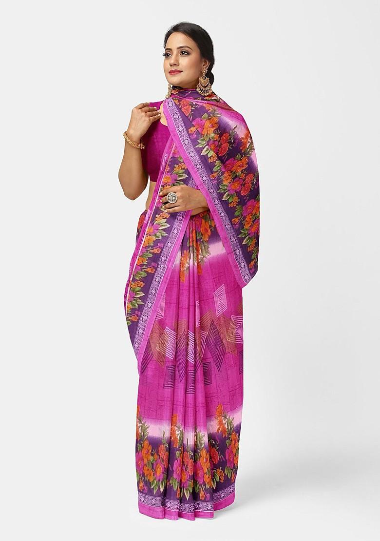 Pink Floral Georgette Saree Set