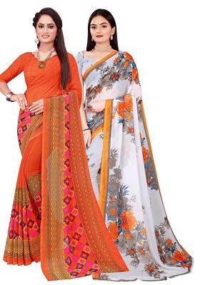 White Floral Georgette Saree Set