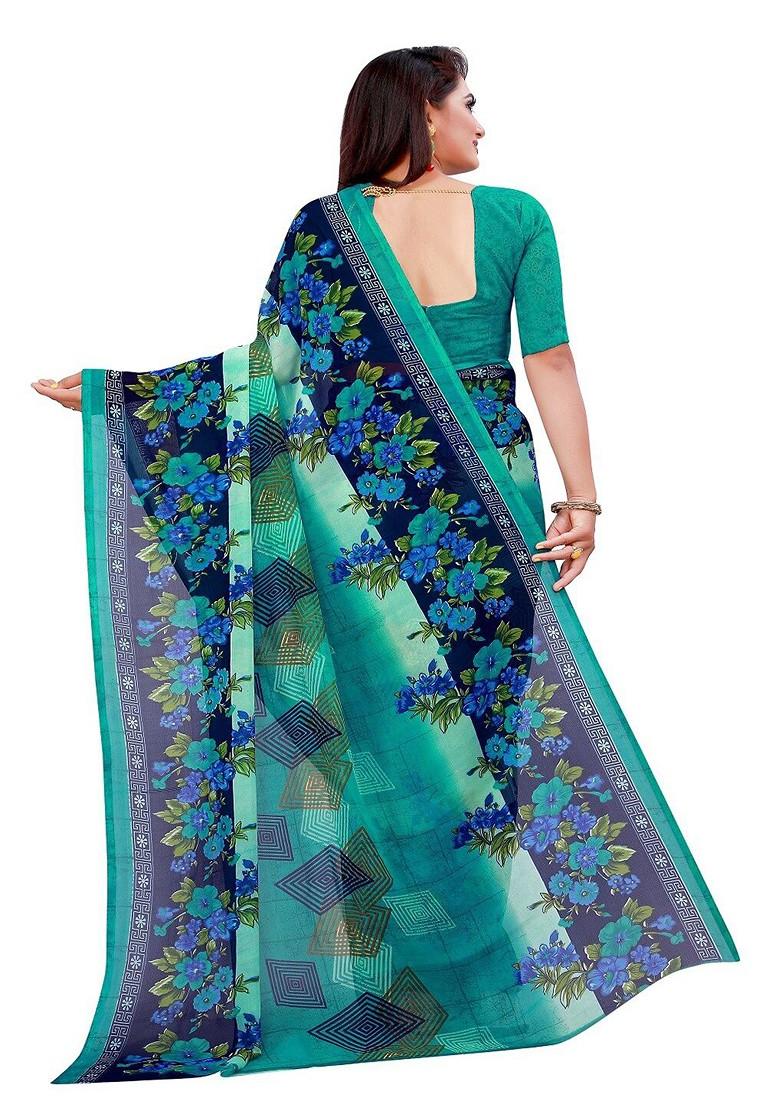 Green Floral Georgette Saree Set