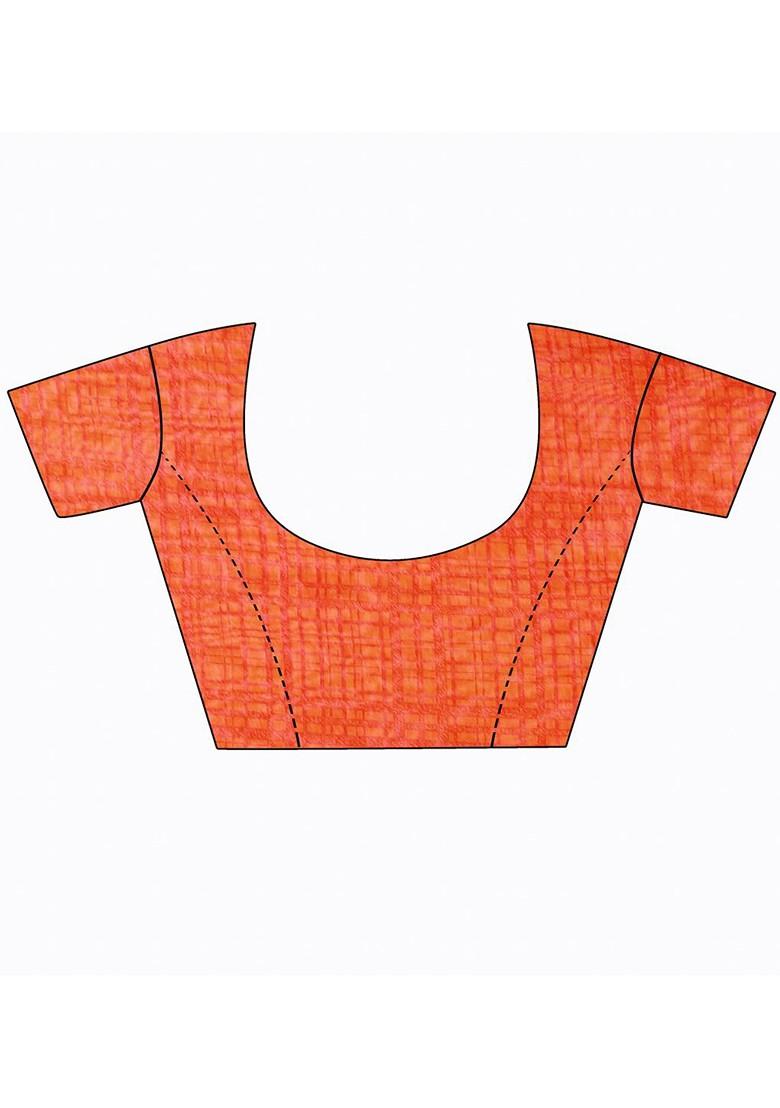 Orange Printed Georgette Saree Set (Set Of 2)