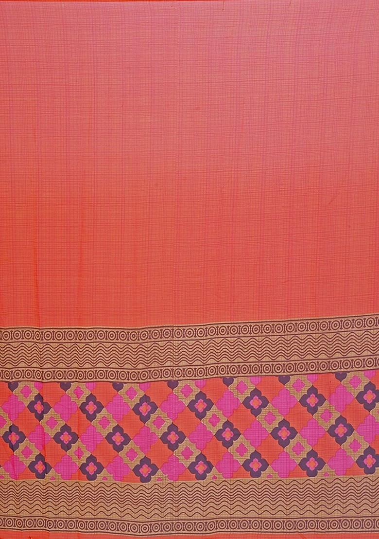 Orange Printed Georgette Saree Set (Set Of 2)