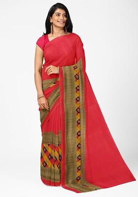 Red Floral Georgette Saree Set