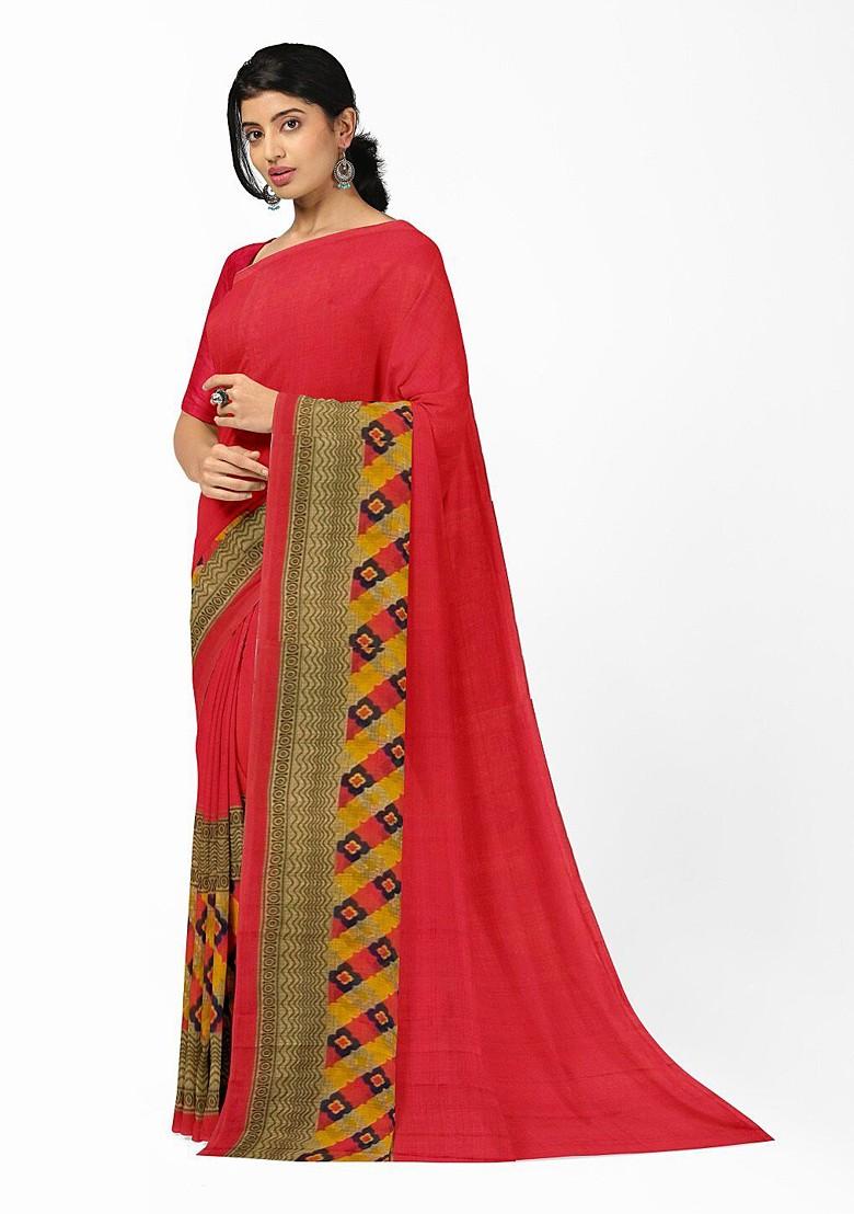 Red Floral Georgette Saree Set