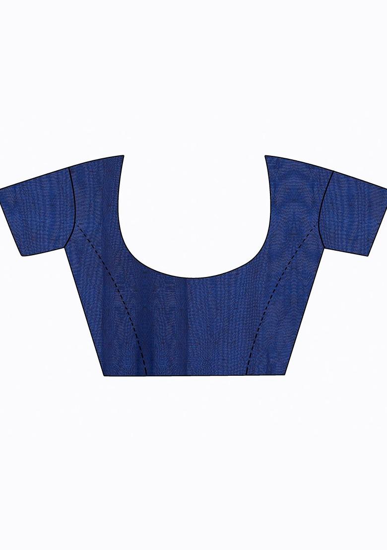 Navy Blue Embroidered Georgette Saree Set (Set Of 2)