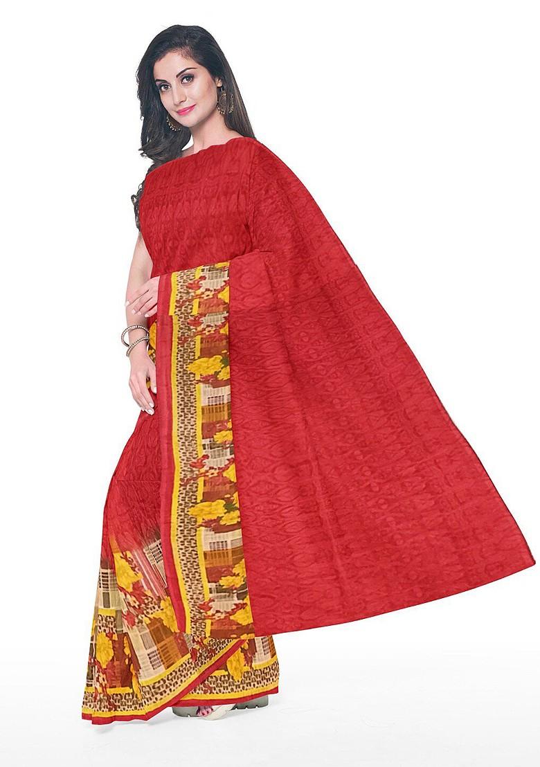 Red Floral Georgette Saree Set