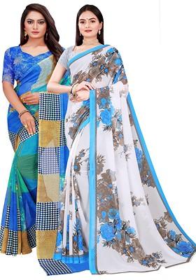 White Printed Georgette Saree Set