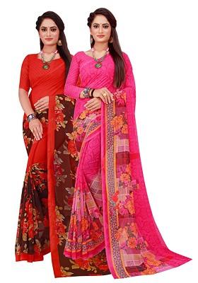 Magenta Floral Georgette Saree Set