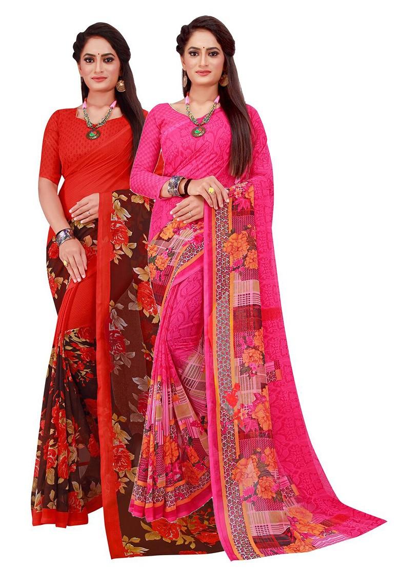 Magenta Floral Georgette Saree Set