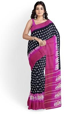 Black Embroidered Silk Saree Set