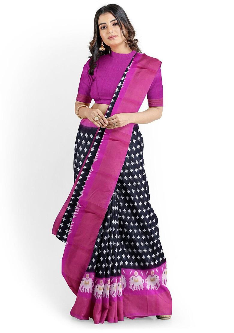 Black Embroidered Silk Saree Set