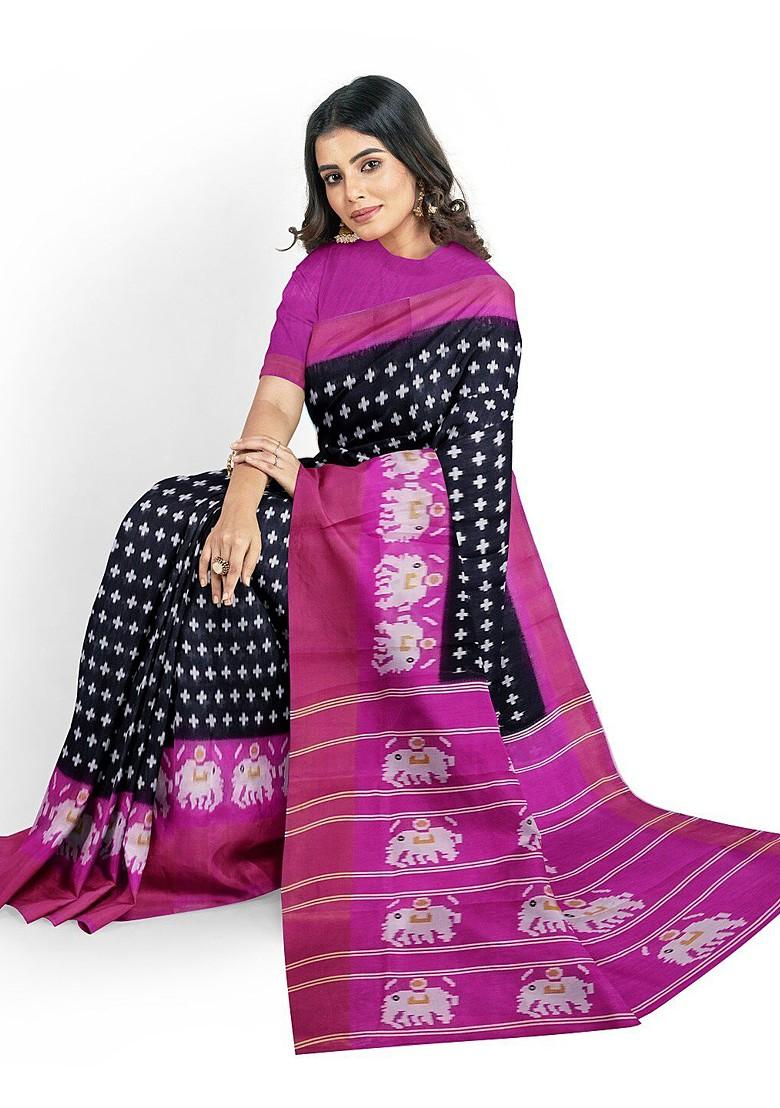 Black Embroidered Silk Saree Set