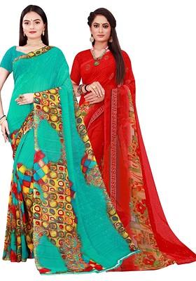 Green Embroidered Georgette Saree Set