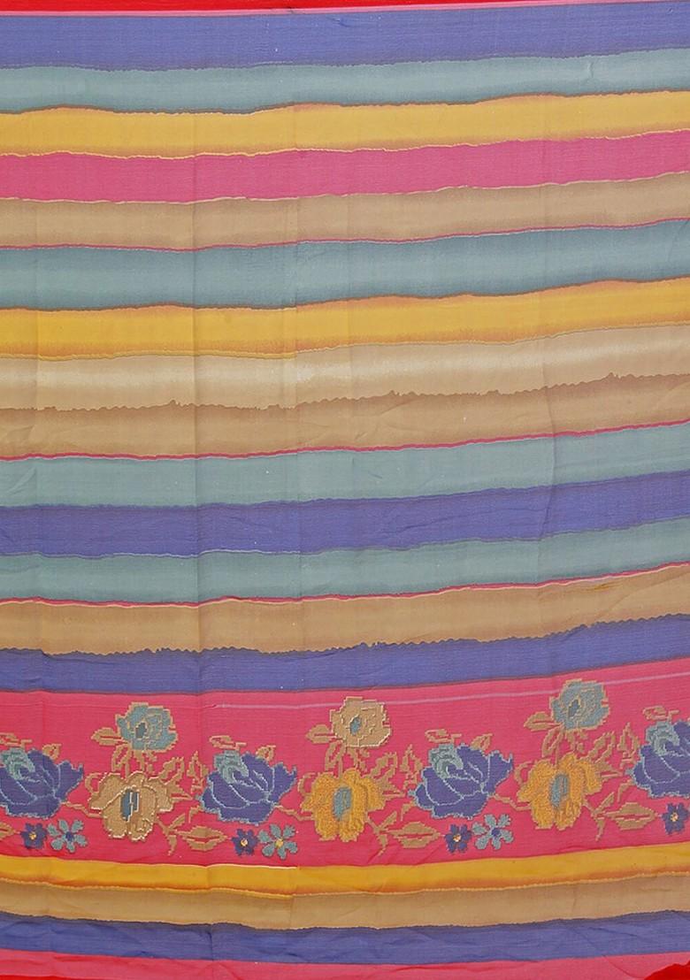 Yellow Floral Georgette Saree Set (Set Of 2)