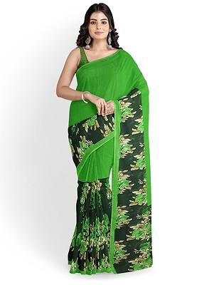 Green Floral Georgette Saree Set